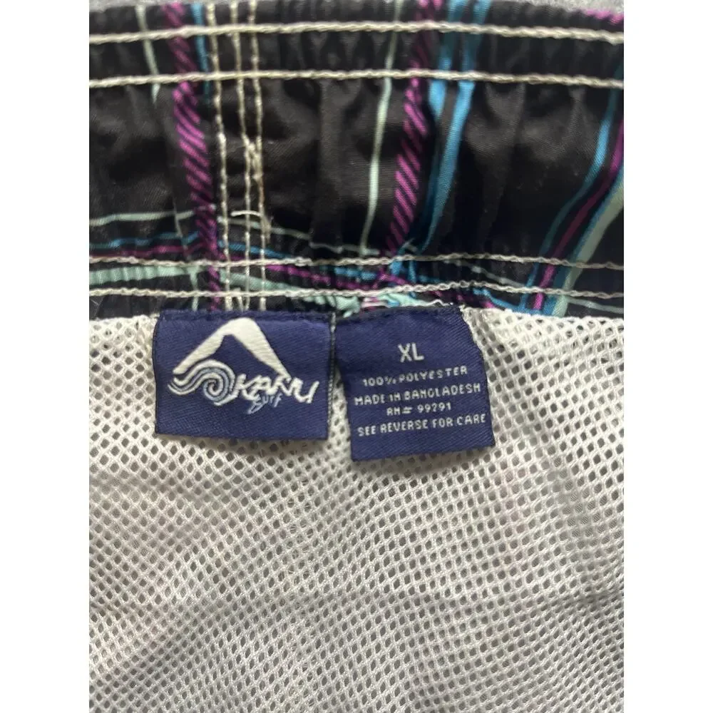 EXCELLENT KANU SURF Plaid Cargo Swim Trunks Board Shorts Men's XL Lined